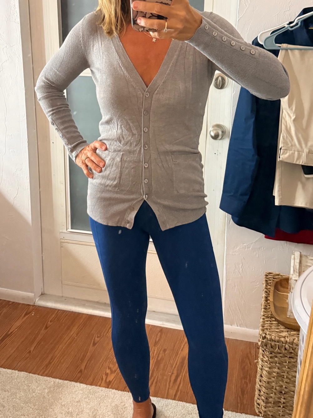 Zara Light Gray V-Neck Button Cardigan Sweater